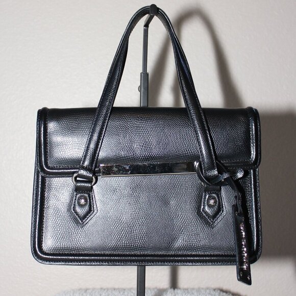 Cromia Women's Small Structured Italian Handbag Black Leather Retro Vibes - Picture 1 of 10